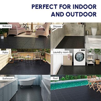 CEWOR 60 PCS Interlocking Deck Tiles Pebble pattern for Outdoor Flooring & Poolside，Black