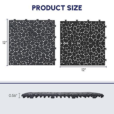 CEWOR 60 PCS Interlocking Deck Tiles Pebble pattern for Outdoor Flooring & Poolside，Black