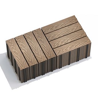 CEWOR 11.8"x11.8" Interlocking Outdoor Deck Tiles, 11 pc Wood-Plastic Composite Patio Flooring