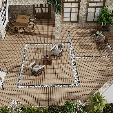 CEWOR 11.8"x11.8" Interlocking Outdoor Deck Tiles, 11PCS Wood-Plastic Composite Patio Flooring