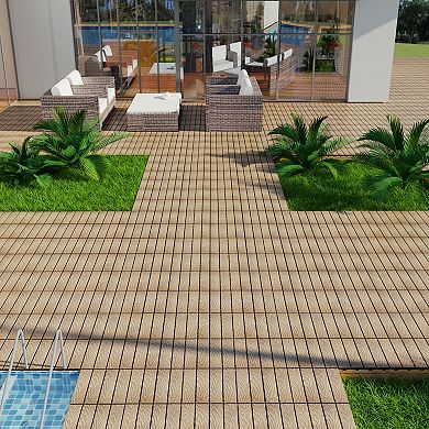 CEWOR 11.8"x11.8" Interlocking Outdoor Deck Tiles, 11PCS Wood-Plastic Composite Patio Flooring