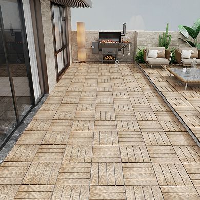 CEWOR 11.8"x11.8" Interlocking Outdoor Deck Tiles, 11PCS Wood-Plastic Composite Patio Flooring