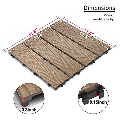 CEWOR 11.8"x11.8" Interlocking Outdoor Deck Tiles, 11PCS Wood-Plastic Composite Patio Flooring