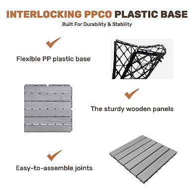 CEWOR 12"x12" Interlocking Deck Tiles, 10PCS/10 sq.ft Waterproof Patio Flooring, Easy Assembly