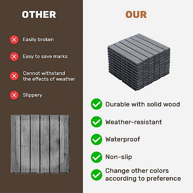 CEWOR 12"x12" Interlocking Deck Tiles, 10PCS/10 sq.ft Waterproof Patio Flooring, Easy Assembly