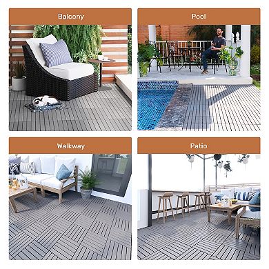 CEWOR 12"x12" Interlocking Deck Tiles, 10PCS/10 sq.ft Waterproof Patio Flooring, Easy Assembly