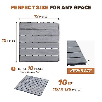 CEWOR 12"x12" Interlocking Deck Tiles, 10PCS/10 sq.ft Waterproof Patio Flooring, Easy Assembly