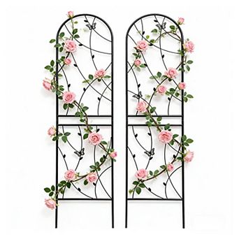 CEWOR 2 Pack Metal Garden Trellis 86.7" Rustproof Climbing Plant Support with Butterfly Decor
