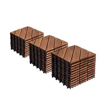CEWOR 27 pc Acacia Wood Interlocking Deck Tiles for Outdoor Waterproof Flooring & Poolside