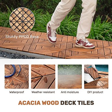 CEWOR 27 PCS Acacia Wood Interlocking Deck Tiles for Outdoor Waterproof Flooring & Poolside