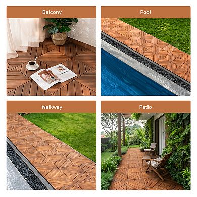 CEWOR 27 PCS Acacia Wood Interlocking Deck Tiles for Outdoor Waterproof Flooring & Poolside