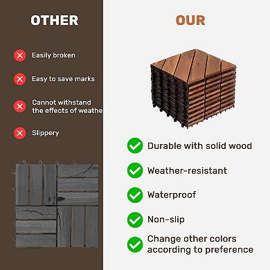 CEWOR 10 PCS Acacia Wood Interlocking Deck Tiles for Outdoor Waterproof Flooring & Poolside