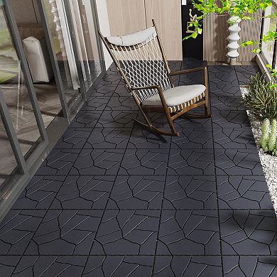 CEWOR 44PCS Stone Style 12" Patio Deck Tiles，DIY Module Interlocking Decking Tiles Floor Tile