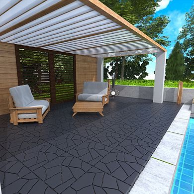 CEWOR 44PCS Stone Style 12" Patio Deck Tiles，DIY Module Interlocking Decking Tiles Floor Tile