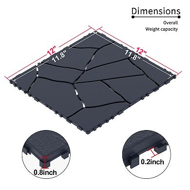 CEWOR 44PCS Stone Style 12" Patio Deck Tiles，DIY Module Interlocking Decking Tiles Floor Tile
