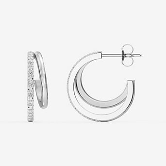 RADIANT GEM 1/10 Carat T.W. Lab-Grown Diamond Double Open Front Hoop Earrings