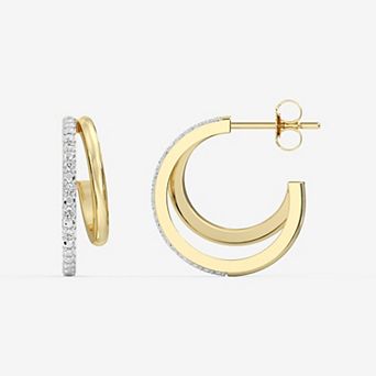 RADIANT GEM 1/10 Carat T.W. Lab-Grown Diamond Double Open Front Hoop Earrings