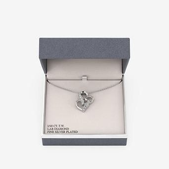RADIANT GEM Fine Silver Plated 1/10 Carat T.W. Lab-Grown Diamond Pave Double Heart Pendant Necklace