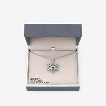 RADIANT GEM Fine Silver Plated 1/10 Carat T.W. Lab-Grown Diamond Snowflake Pendant Necklace