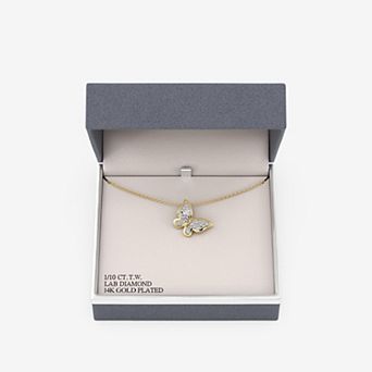 RADIANT GEM 14k Gold Flash Plated 1/10 Carat T.W. Lab-Grown Diamond Pave Butterfly Pendant Necklace