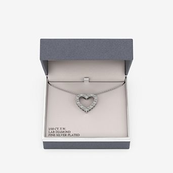 RADIANT GEM Fine Silver Plated 1/10 Carat T.W. Round Lab-Grown Diamond Open Heart Pendant Necklace