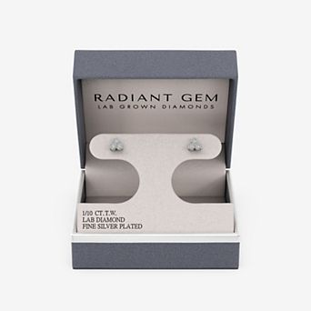 RADIANT GEM Fine Silver Plated 1/10 Carat T.W. Round Lab-Grown Diamond Triangle Stud Earrings