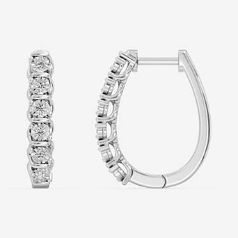 RADIANT GEM Fine Silver Plated 1/10 Carat T.W. Lab-Grown Diamond Oblong Hoop Earrings