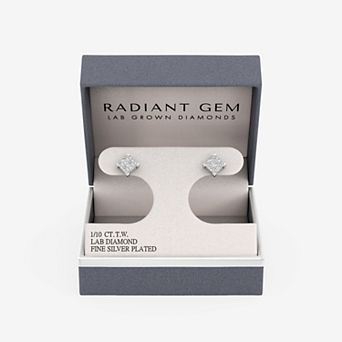 RADIANT GEM Fine Silver Plated 1/10 Carat T.W. Round Lab-Grown Diamond Kite-Shape Stud Earrings