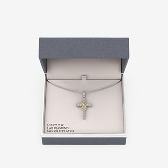 RADIANT GEM 14k Gold and Fine Silver Plated 1/10 Carat T.W. Lab-Grown Diamond Pave Infinity Cross Pendant Necklace