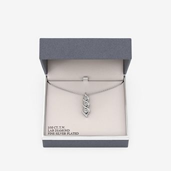 RADIANT GEM Fine Silver Plated 1/10 Carat T.W. Lab-Grown Diamond Three-Stone Twist Drop Pendant Necklace