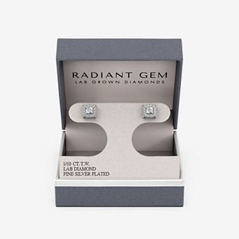 RADIANT GEM Fine Silver Plated 1/10 Carat T.W. Round Lab-Grown Diamond Cushion Frame Stud Earrings