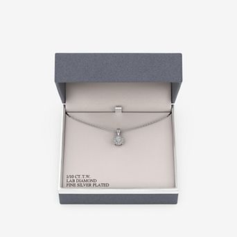 RADIANT GEM Fine Silver Plated 1/10 Carat T.W. Round Lab-Grown Diamond Halo Pendant Necklace