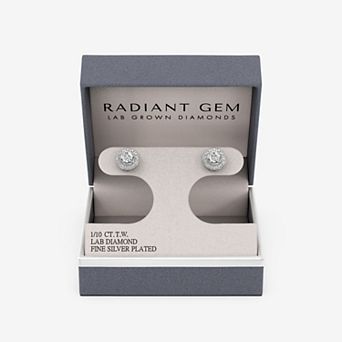 RADIANT GEM Fine Silver Plated 1/10 Carat T.W. Lab-Grown Diamond Round Halo Stud Earrings