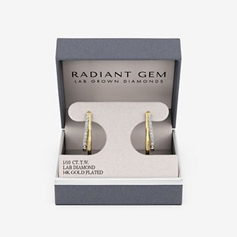 RADIANT GEM 14k Gold & Fine Silver Flash Plated 1/10 Carat T.W. Lab-Grown Diamond Double Oblong Hoop Earrings