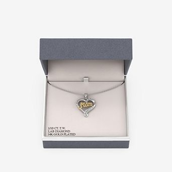 RADIANT GEM 14k Gold and Fine Silver Plated 1/10 Carat T.W. Lab-Grown Diamond Mom Heart Pendant Necklace
