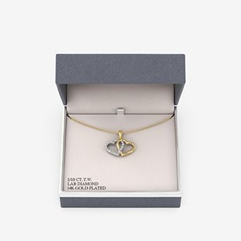 RADIANT GEM 14k Gold & Fine Silver Flash Plated 1/10 Carat T.W. Lab-Grown Diamond Double Heart Pendant Necklace