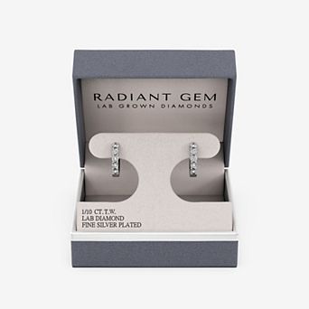 RADIANT GEM Fine Silver Plated 1/10 Carat T.W. Round Lab-Grown Diamond Hinge Hoop Earrings