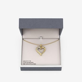 RADIANT GEM 14k Gold & Fine Silver Flash Plated 1/10 Carat T.W. Lab-Grown Diamond Open Heart Pendant Necklace
