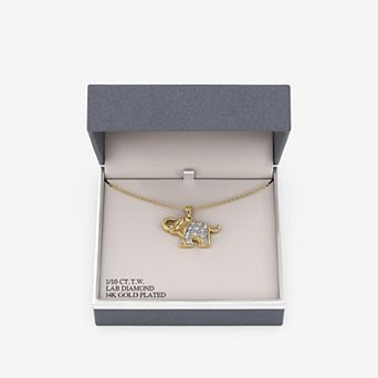 RADIANT GEM 14k Gold and Fine Silver Plated 1/10 Carat T.W. Lab-Grown Diamond Elephant Pendant Necklace