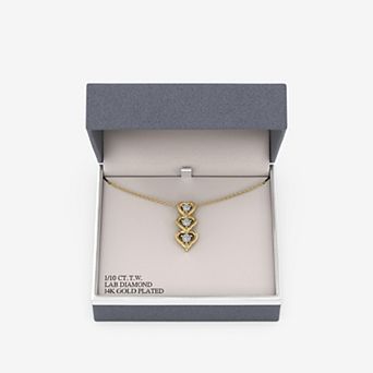 RADIANT GEM 14k Gold Flash Plated 1/10 Carat T.W. Round Lab-Grown Diamond Triple Heart Drop Pendant Necklace