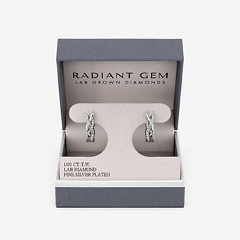 RADIANT GEM Fine Silver Plated 1/10 Carat T.W. Lab-Grown Diamond Braided Twist Huggie Hoop Earrings