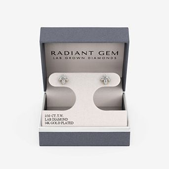 RADIANT GEM 14k Gold and Fine Silver Plated 1/10 Carat T.W. Lab-Grown Diamond Flower Petal Stud Earrings