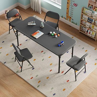 Kids Folding Table with Thick PU Leather, Round Corners, Activity Table for Indoor Outdoor
