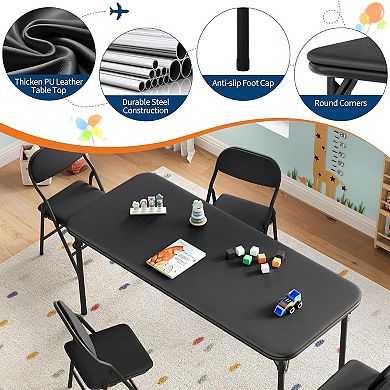 Kids Folding Table with Thick PU Leather, Round Corners, Activity Table for Indoor Outdoor