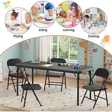 Kids Folding Table with Thick PU Leather, Round Corners, Activity Table for Indoor Outdoor