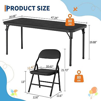 Kids Folding Table with Thick PU Leather, Round Corners, Activity Table for Indoor Outdoor