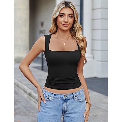 Avidlove Tank Tops for Women Square Neck Summer Top Going Out Sleeveless Double Layer Summer