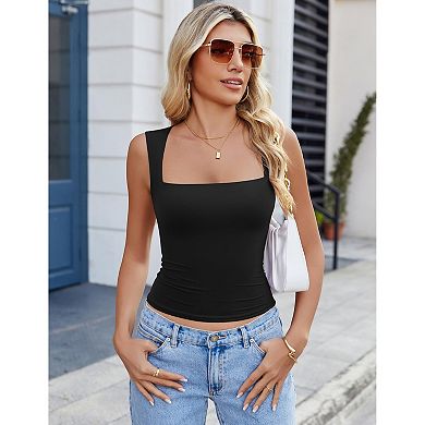 Avidlove Tank Tops for Women Square Neck Summer Top Going Out Sleeveless Double Layer Summer