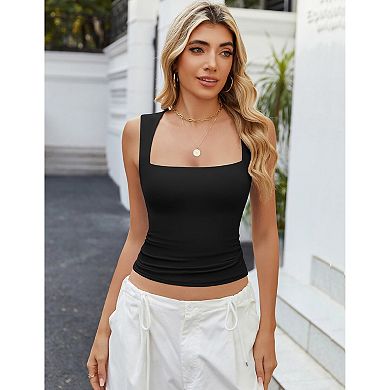 Avidlove Tank Tops for Women Square Neck Summer Top Going Out Sleeveless Double Layer Summer