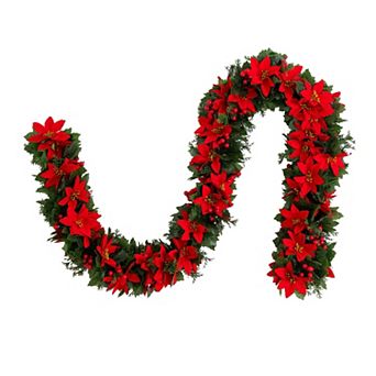 nearly natural 6-ft. UV Resistant Artificial Poinsettia & Berries Garland